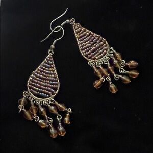Handcrafted Brown Beaded Teardrop Dangle Earrings - Women Jewelry